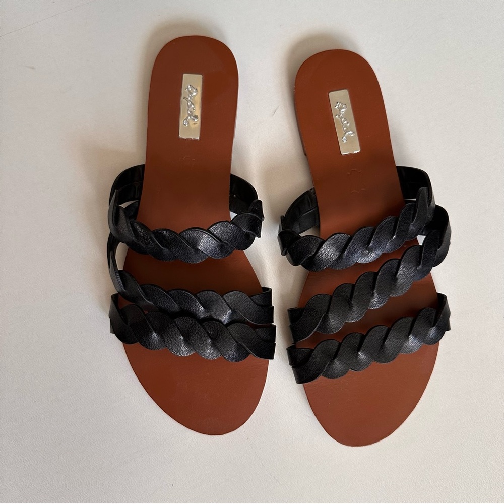 Qupid Black Brown Braid Slide on Sandals Size 6